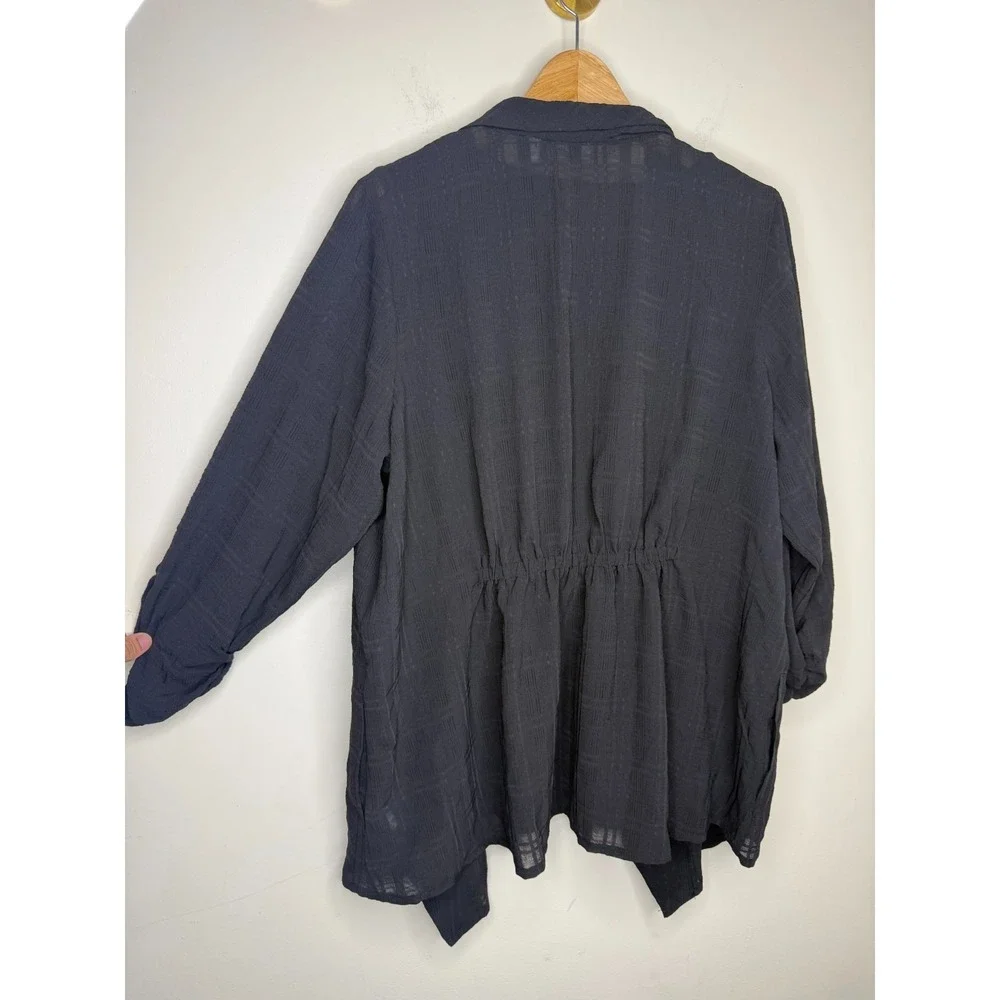 Susan Graver Regular Textured Woven Cardigan & Knit Tank Set Black, L #15- - Picture 5 of 6